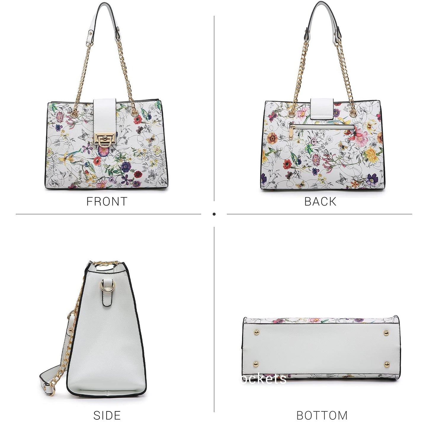 Women Fashion Chain Fashion Belt lock Tote Bags With Matching Clutch Dasein - Dasein Bags