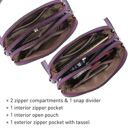 Fashion Embossed Pattern Tassel Crossbody Bag - Dasein Bags