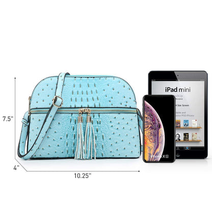 Fashion Embossed Pattern Tassel Crossbody Bag - Dasein Bags