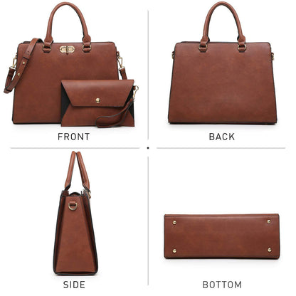 Twist Lock Handbag with Matching Wristlet - Dasein Bags