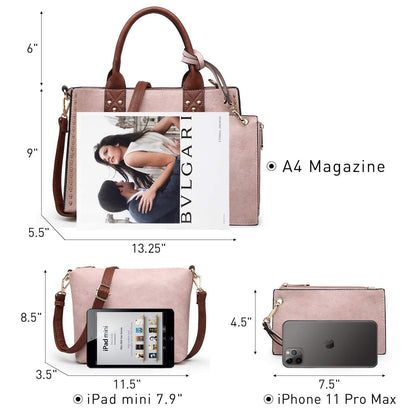 Studded 3-in-1 Top Handle Tote Handbag l Dasein - Dasein Bags