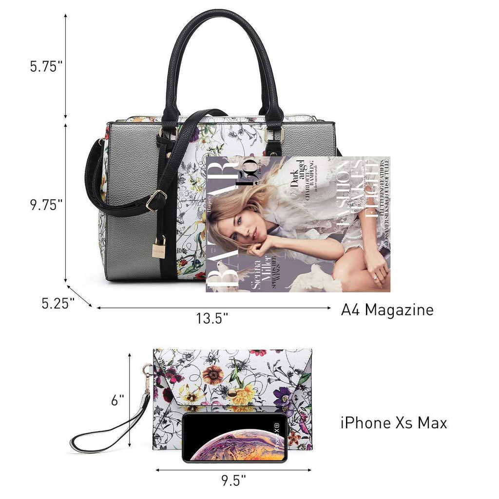 Padlock Two-Tone Satchel with Matching Wristlet - Dasein Bags