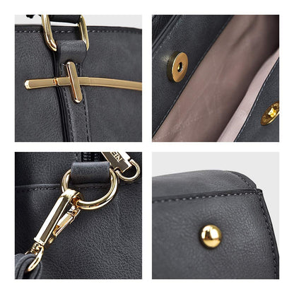 Gold-Tone Hardware Vegan Leather Textured Handbag with Matching Wallet l Dasein - Dasein Bags