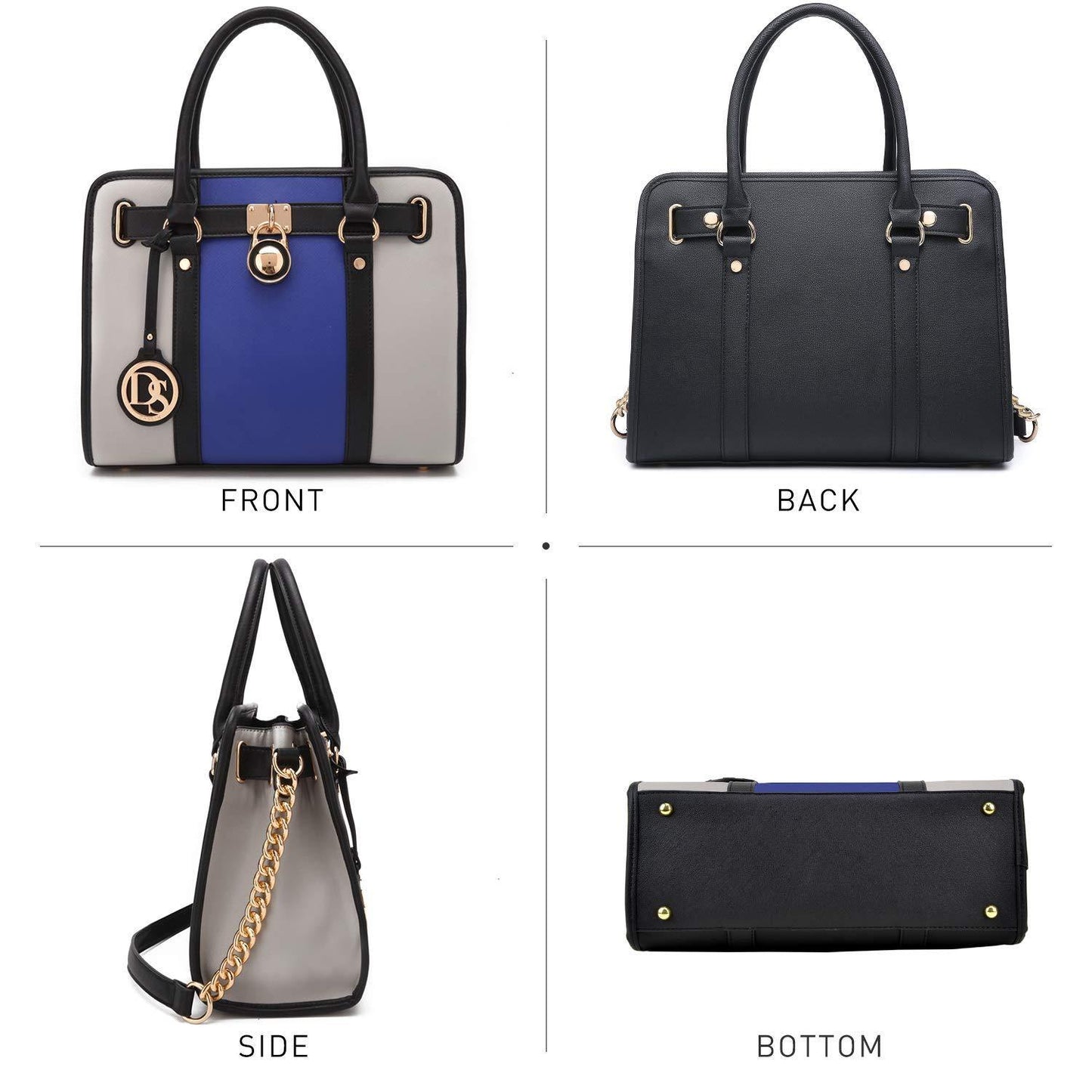 Two Tone Satchel Top Handle Bags Work Tote with Matching Wallet l Dasein - Dasein Bags