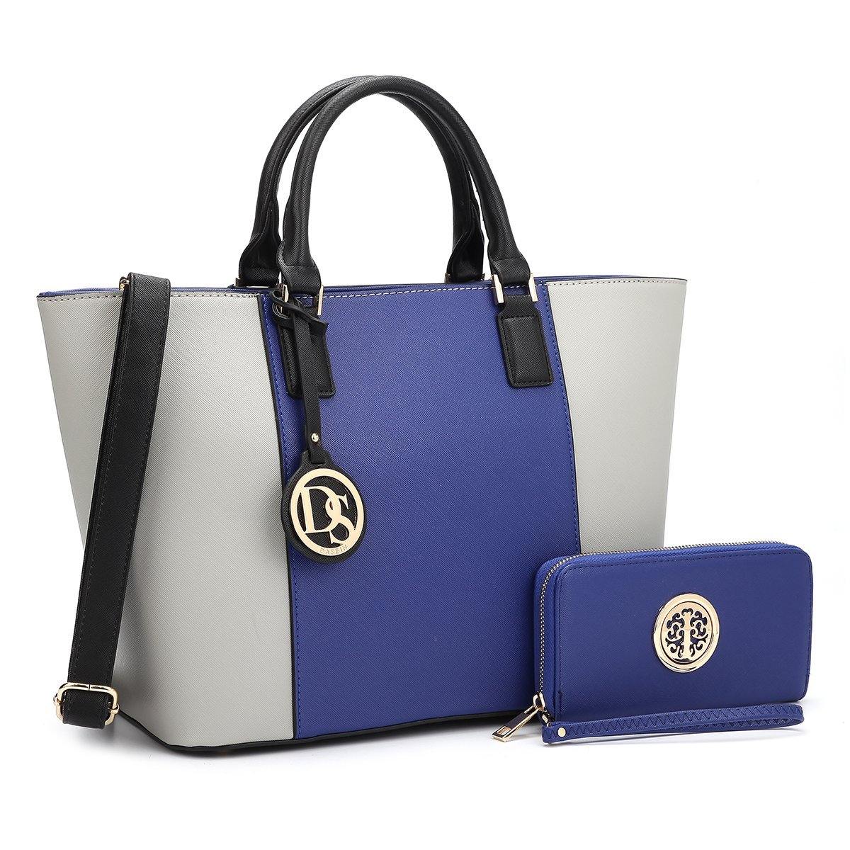 Fashion Stitching Color Large Tote Bag with Matching Wallet l Dasein - Dasein Bags