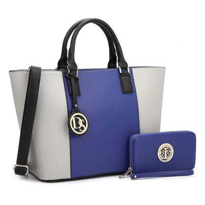 Fashion Stitching Color Large Tote Bag with Matching Wallet l Dasein - Dasein Bags