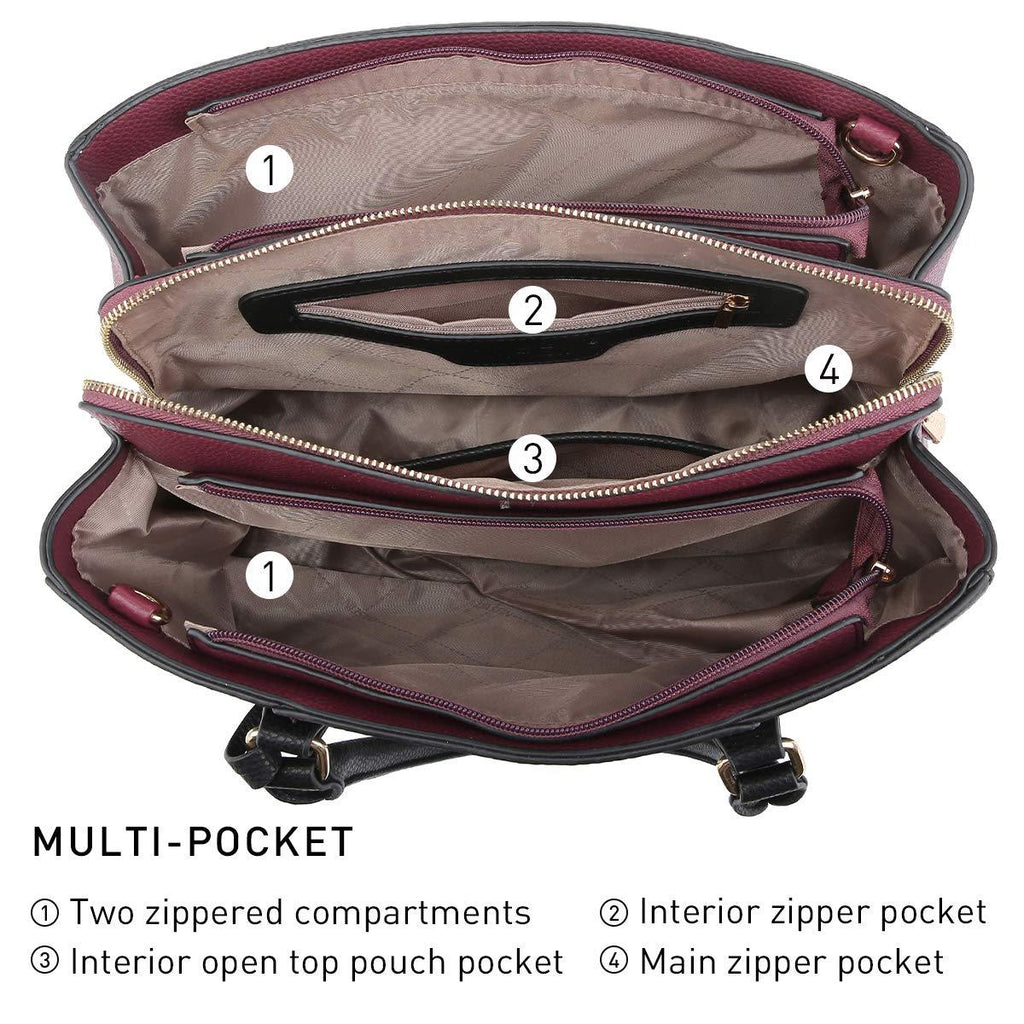 Padlock Two-Tone Satchel with Matching Wristlet - Dasein Bags