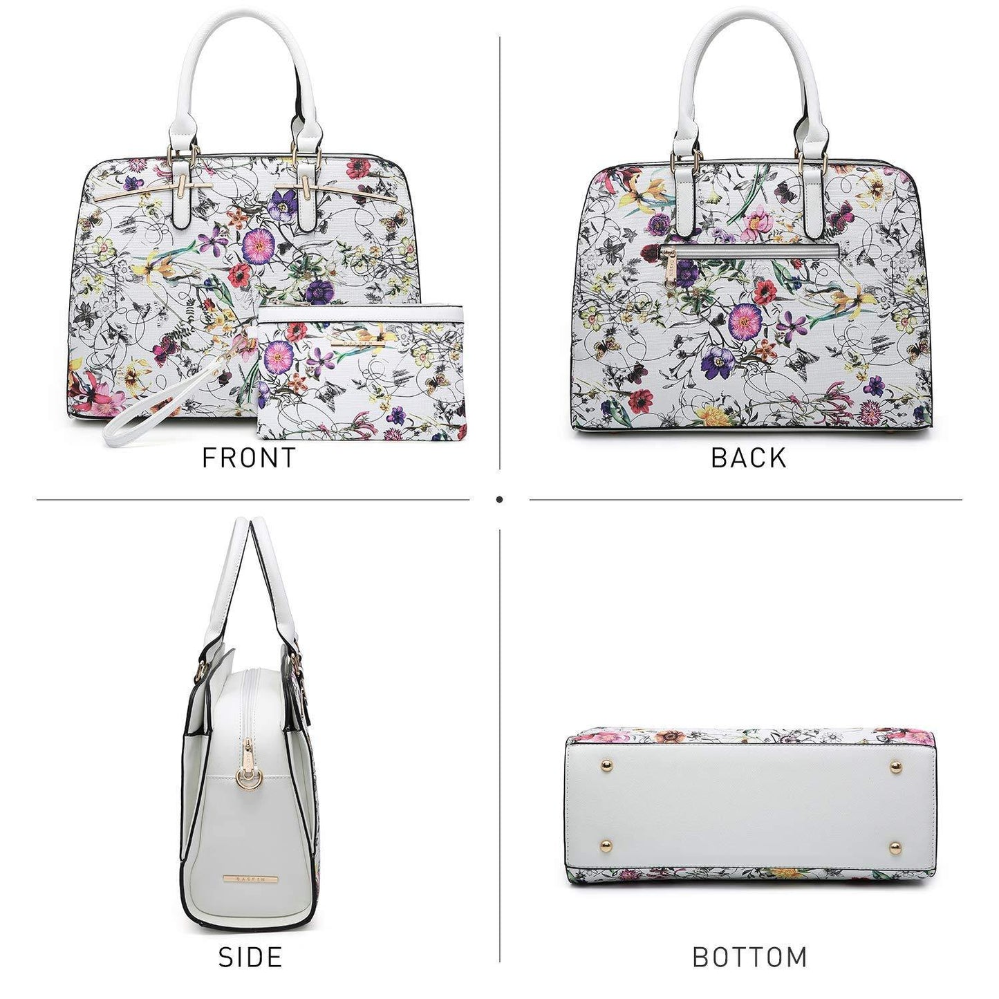 Gold-Tone Hardware Vegan Leather Textured Handbag with Matching Wallet l Dasein - Dasein Bags