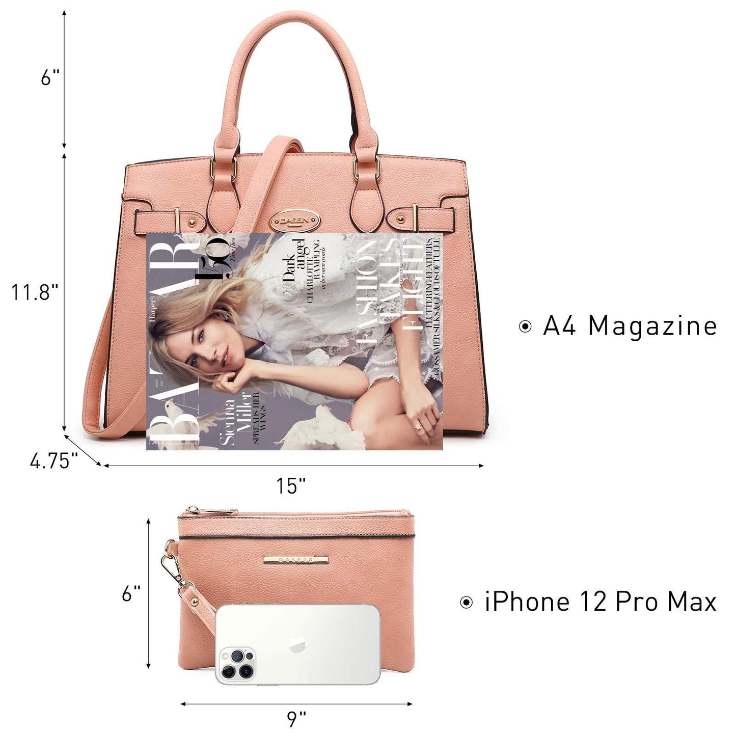 Ladies Shoulder Bag Top Handle Satchel Tote Work Bag with Matching Clutch l Dasein - Dasein Bags