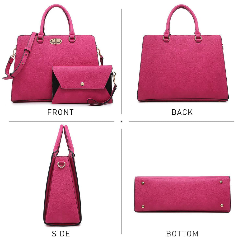 Twist Lock Handbag with Matching Wristlet - Dasein Bags