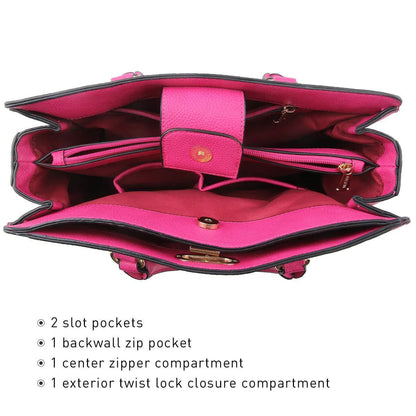 Twist Lock Handbag with Matching Wristlet - Dasein Bags