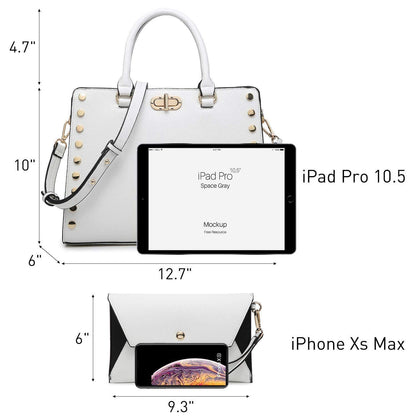 Studded Handbag with Matching Wristlet - Dasein Bags