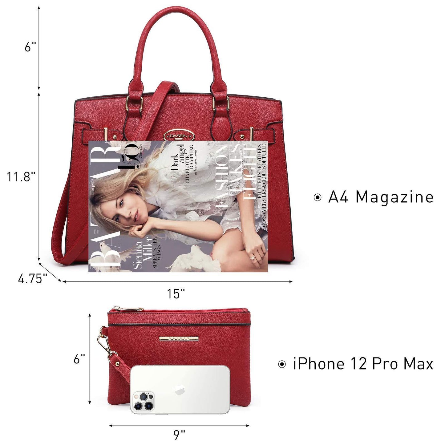 Ladies Shoulder Bag Top Handle Satchel Tote Work Bag with Matching Clutch l Dasein - Dasein Bags