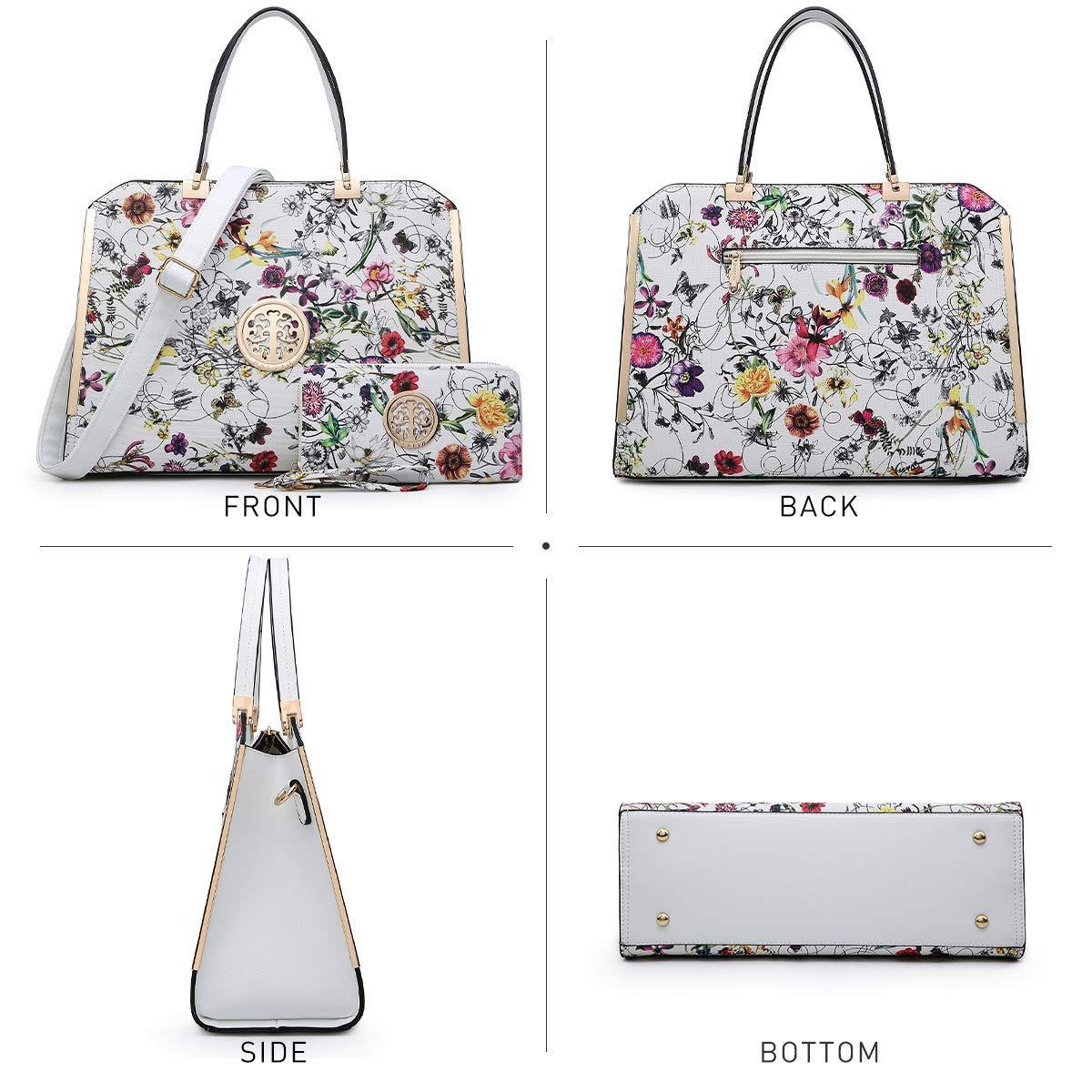 Floral Print Emblem Handbag with Matching Wallet - Dasein Bags