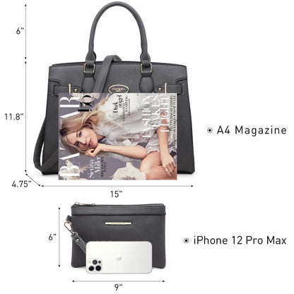 Ladies Shoulder Bag Top Handle Satchel Tote Work Bag with Matching Clutch l Dasein - Dasein Bags