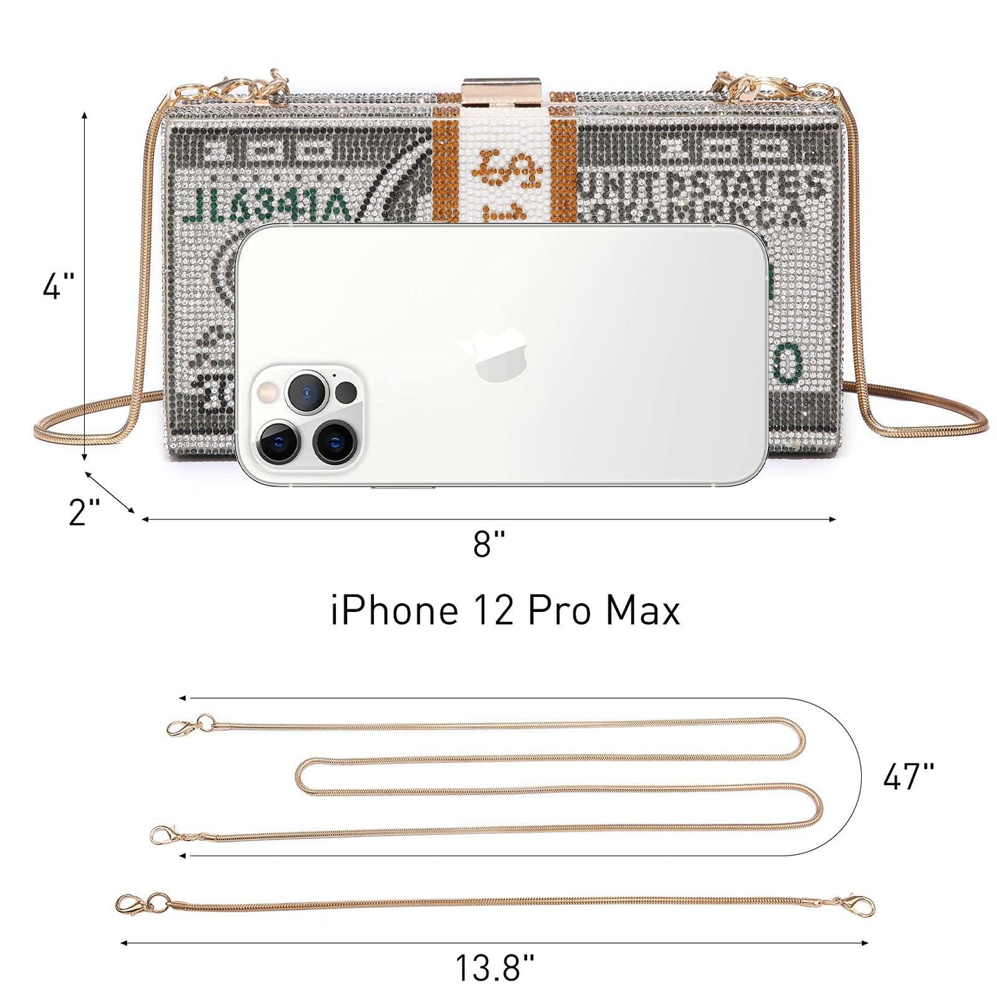 Stack of Cash Dollars Clutch Party Purse Crystal Evening Bag Cocktail for Women - Dasein Bags