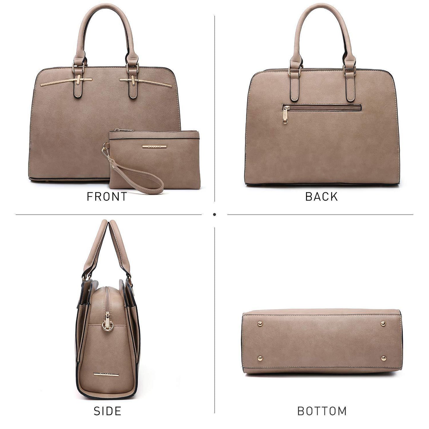 Gold-Tone Hardware Vegan Leather Textured Handbag with Matching Wallet l Dasein - Dasein Bags