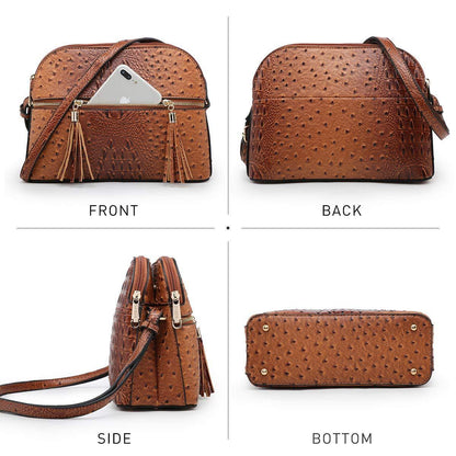 Fashion Embossed Pattern Tassel Crossbody Bag - Dasein Bags