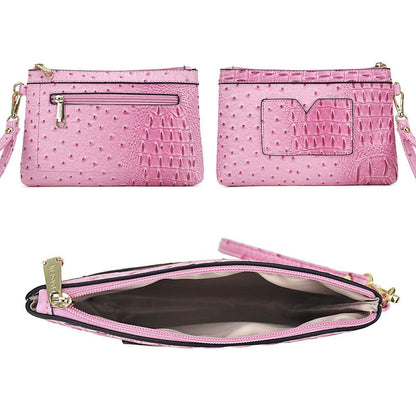 Embossed Pattern Top Handle Handbag with Matching Wallet - Dasein Bags