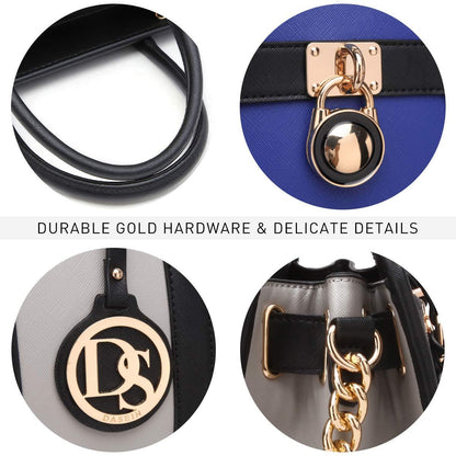 Two Tone Satchel Top Handle Bags Work Tote with Matching Wallet l Dasein - Dasein Bags