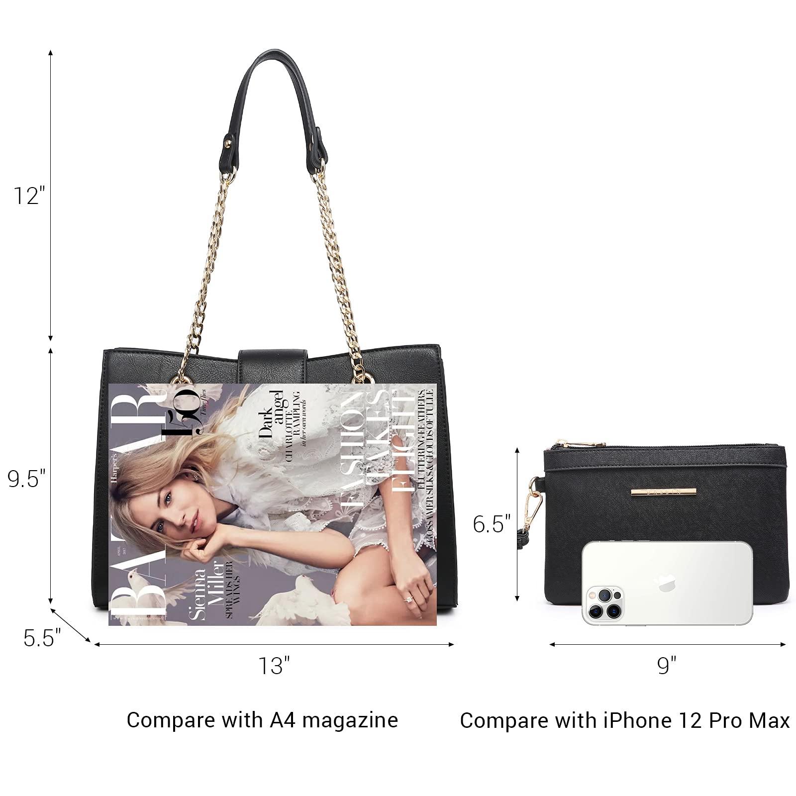 Women Fashion Chain Fashion Belt lock Tote Bags With Matching Clutch Dasein - Dasein Bags