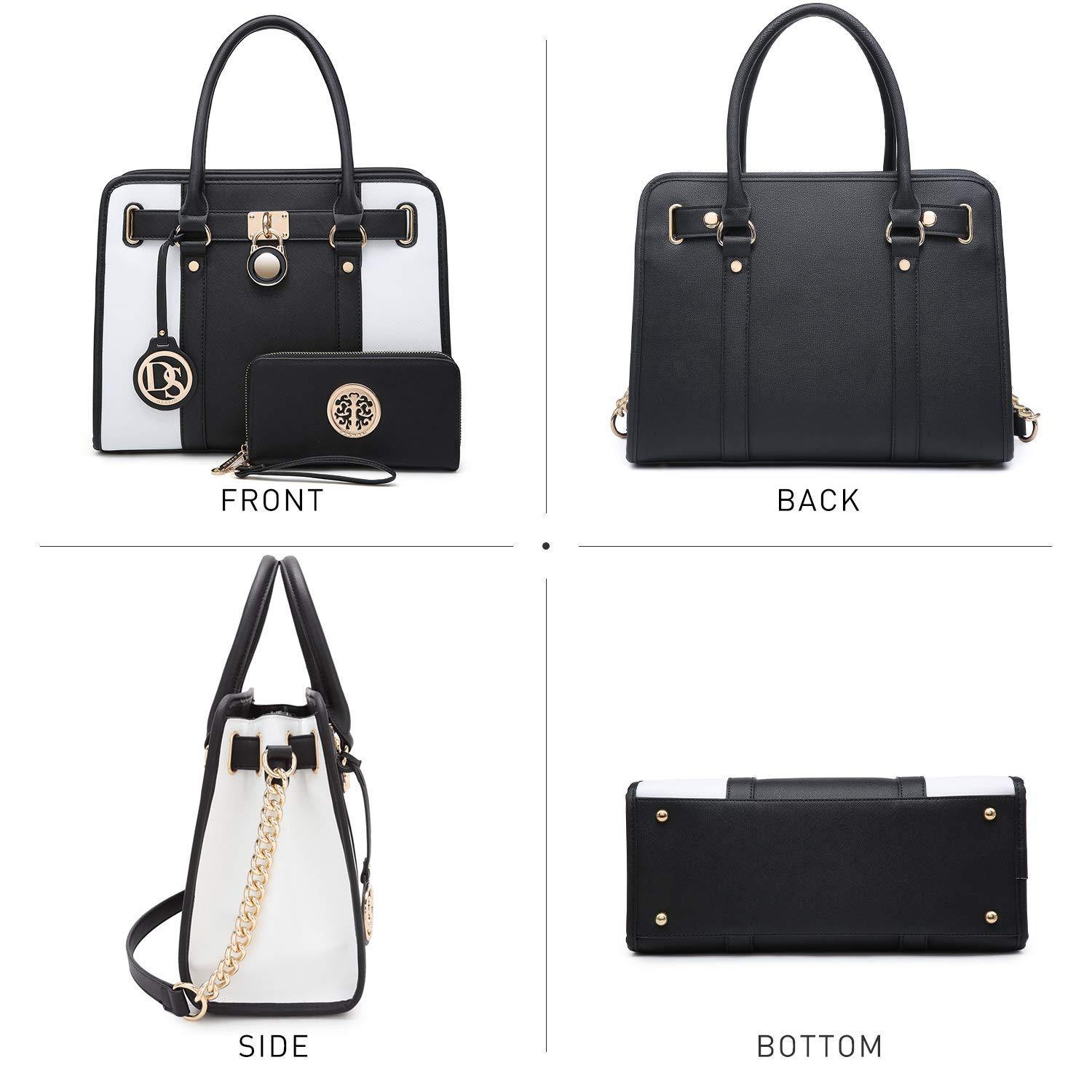 Two Tone Satchel Top Handle Bags Work Tote with Matching Wallet l Dasein - Dasein Bags