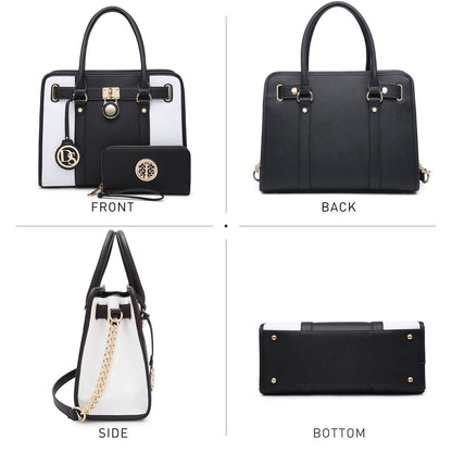 Two Tone Satchel Top Handle Bags Work Tote with Matching Wallet l Dasein - Dasein Bags