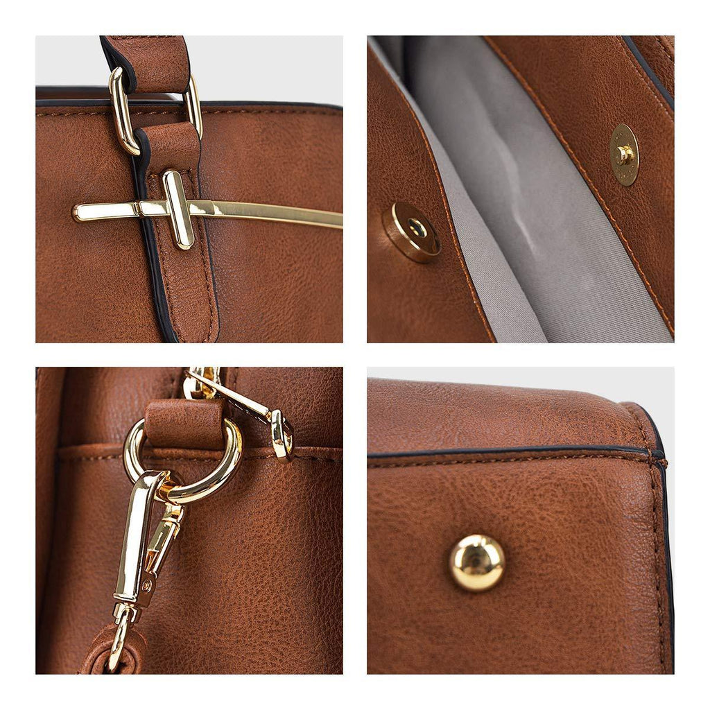 Gold-Tone Hardware Vegan Leather Textured Handbag with Matching Wallet l Dasein - Dasein Bags