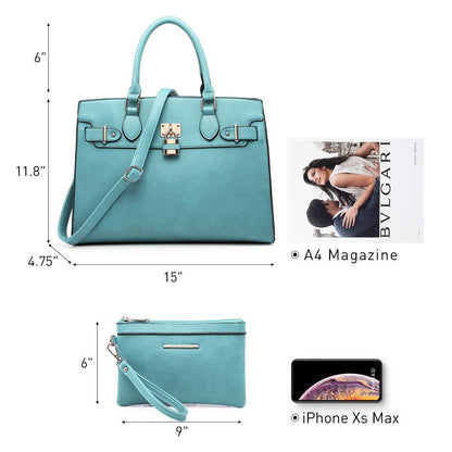 Classic Padlock Handbag with Matching Wallet - Dasein Bags