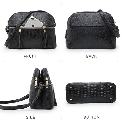 Fashion Embossed Pattern Tassel Crossbody Bag - Dasein Bags