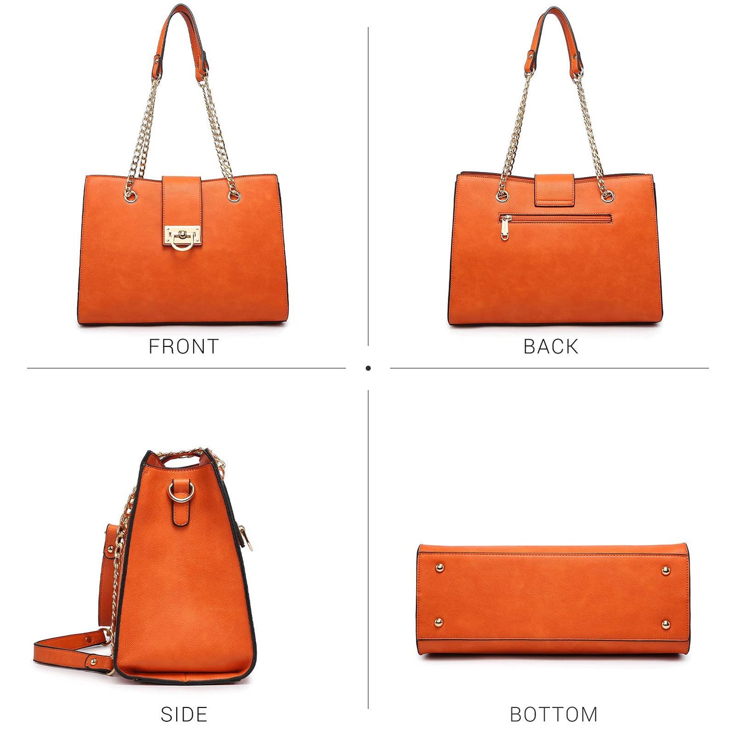 Women Fashion Chain Fashion Belt lock Tote Bags With Matching Clutch Dasein - Dasein Bags