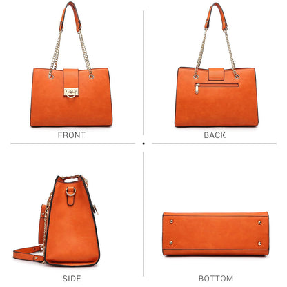Women Fashion Chain Fashion Belt lock Tote Bags With Matching Clutch Dasein - Dasein Bags