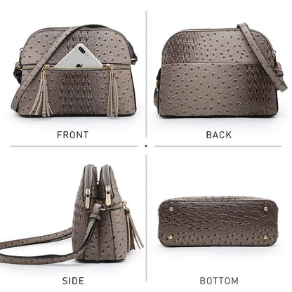 Fashion Embossed Pattern Tassel Crossbody Bag - Dasein Bags