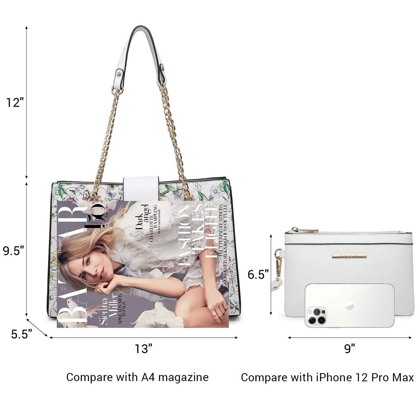 Women Fashion Chain Fashion Belt lock Tote Bags With Matching Clutch Dasein - Dasein Bags