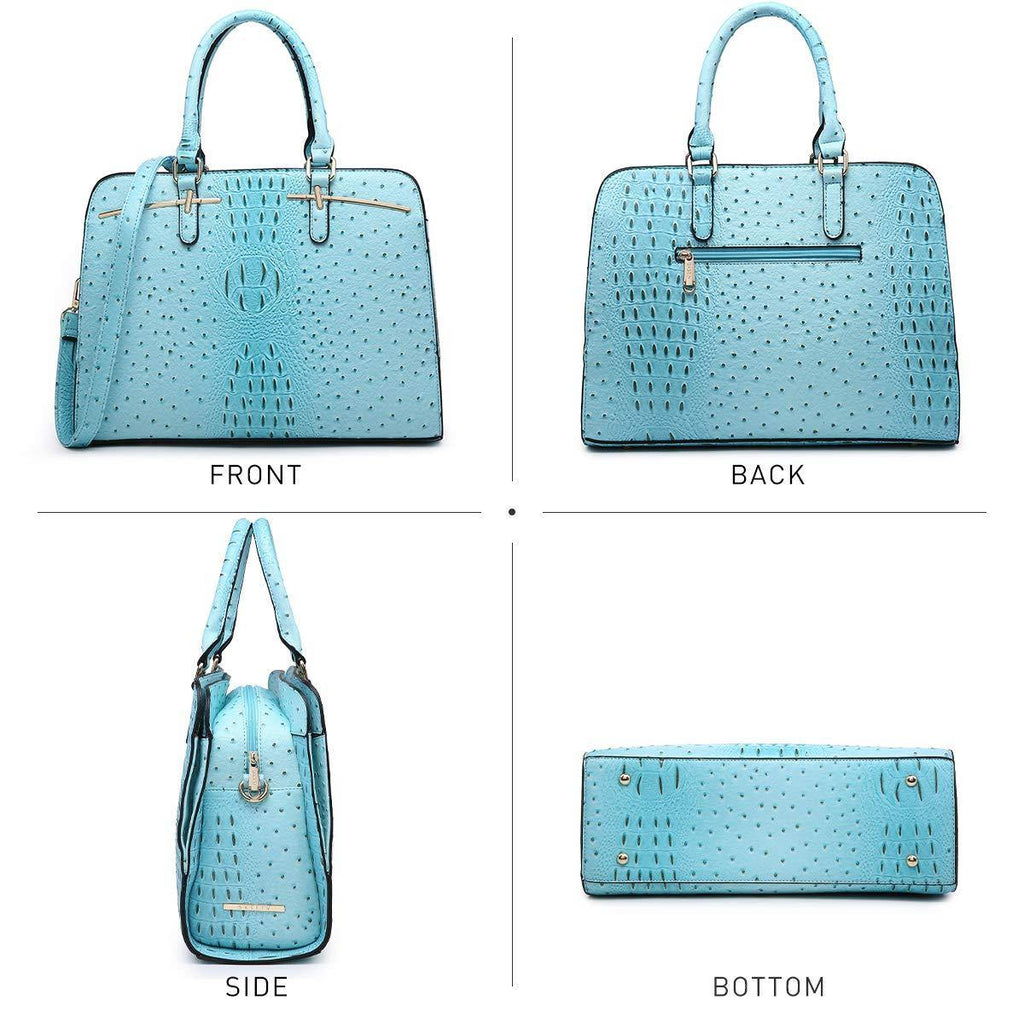 Fashion Embossed Pattern Two Tone Handbag with Matching Wallet l Dasein - Dasein Bags