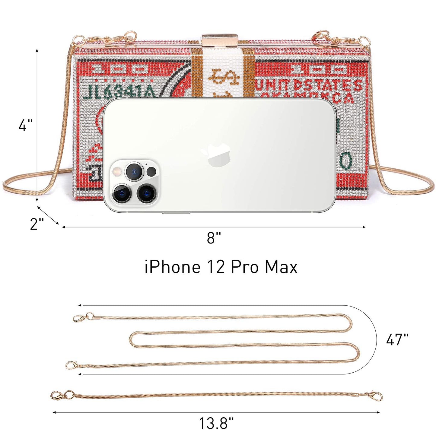 Stack of Cash Dollars Clutch Party Purse Crystal Evening Bag Cocktail for Women - Dasein Bags