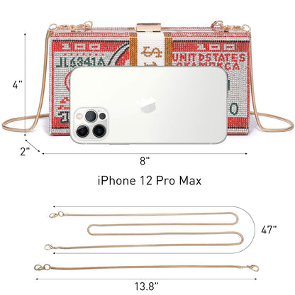 Stack of Cash Dollars Clutch Party Purse Crystal Evening Bag Cocktail for Women - Dasein Bags