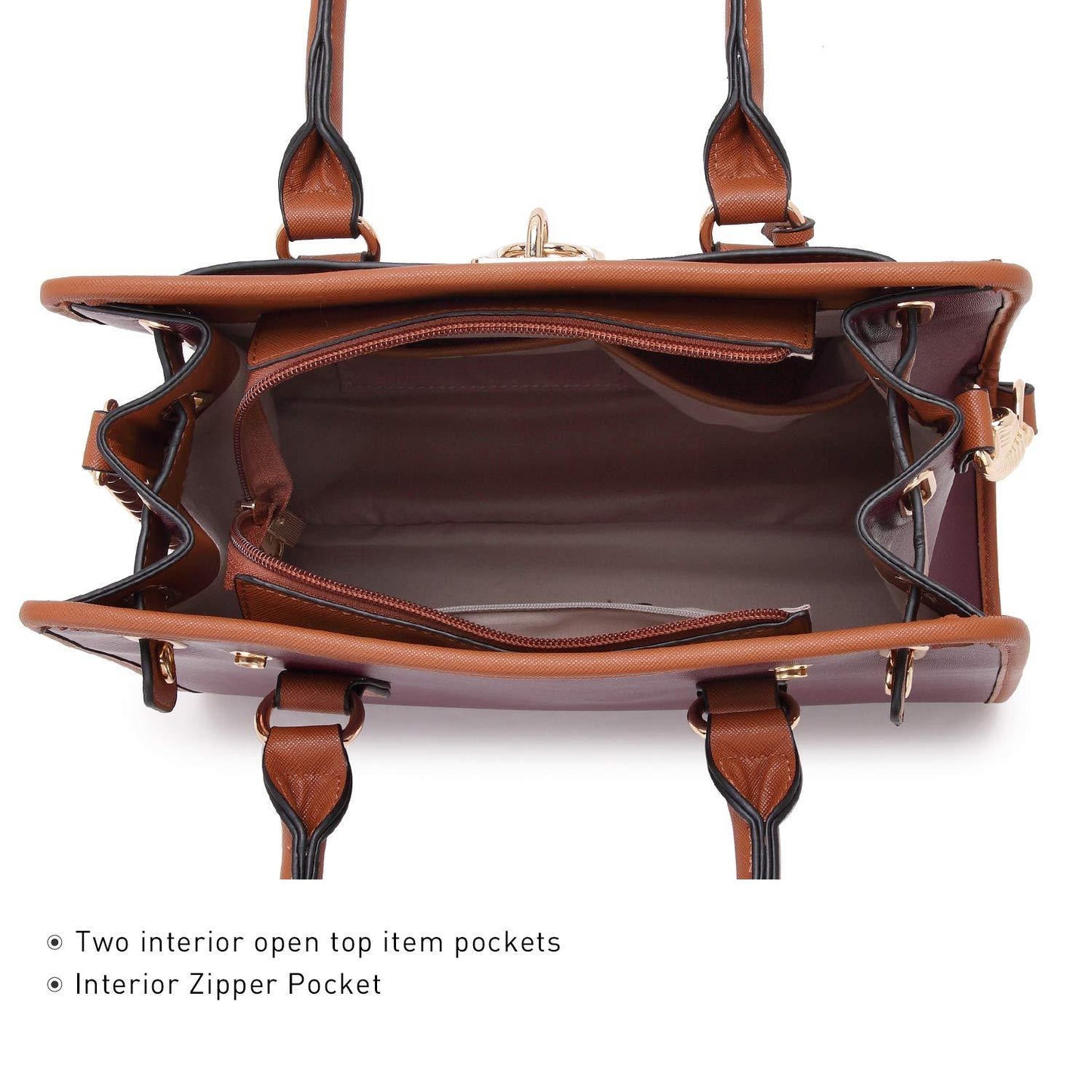 Two-Tone Handbag with Matching Wallet - Dasein Bags