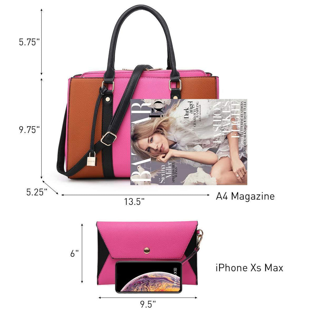 Padlock Two-Tone Satchel with Matching Wristlet - Dasein Bags