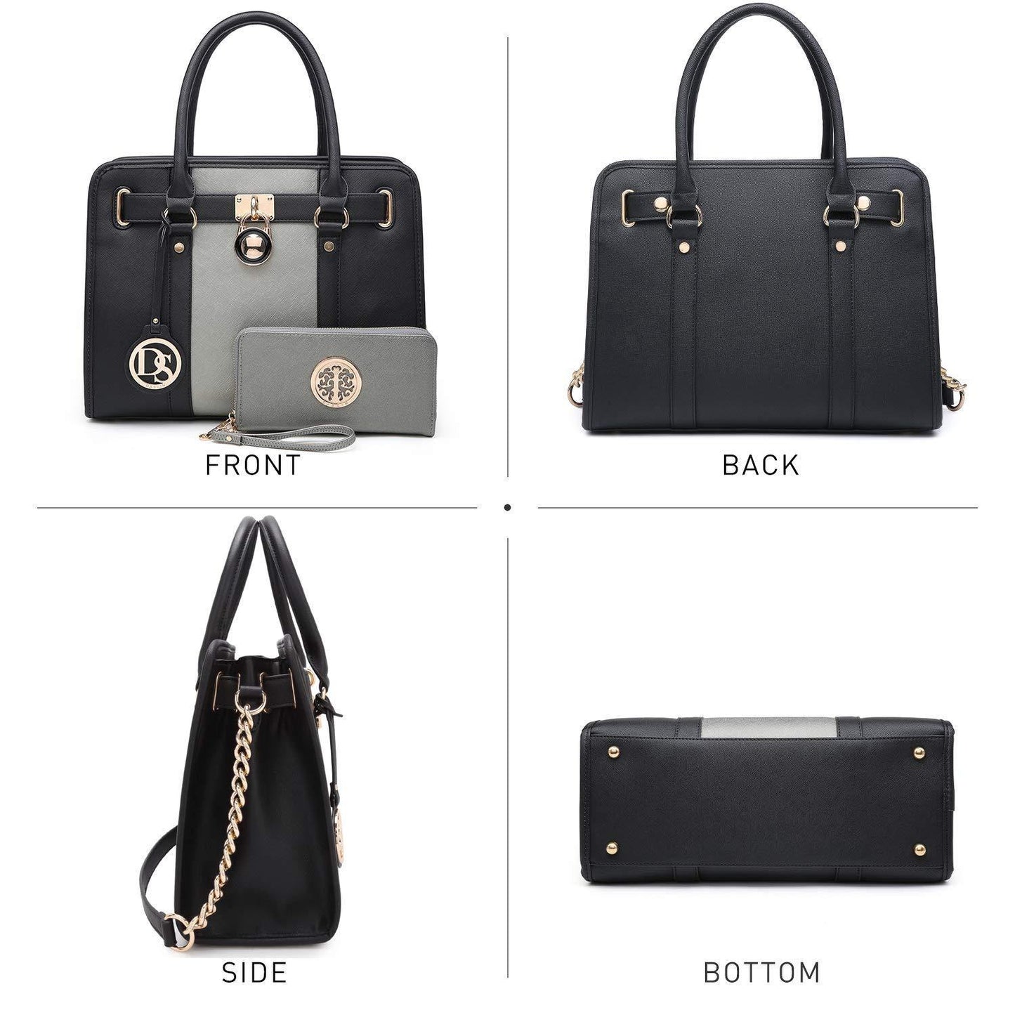 Two Tone Satchel Top Handle Bags Work Tote with Matching Wallet l Dasein - Dasein Bags