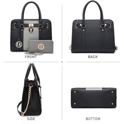Two Tone Satchel Top Handle Bags Work Tote with Matching Wallet l Dasein - Dasein Bags