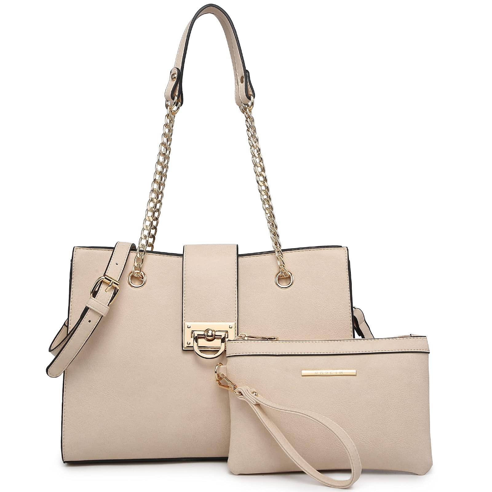 Women Fashion Chain Fashion Belt lock Tote Bags With Matching Clutch Dasein - Dasein Bags