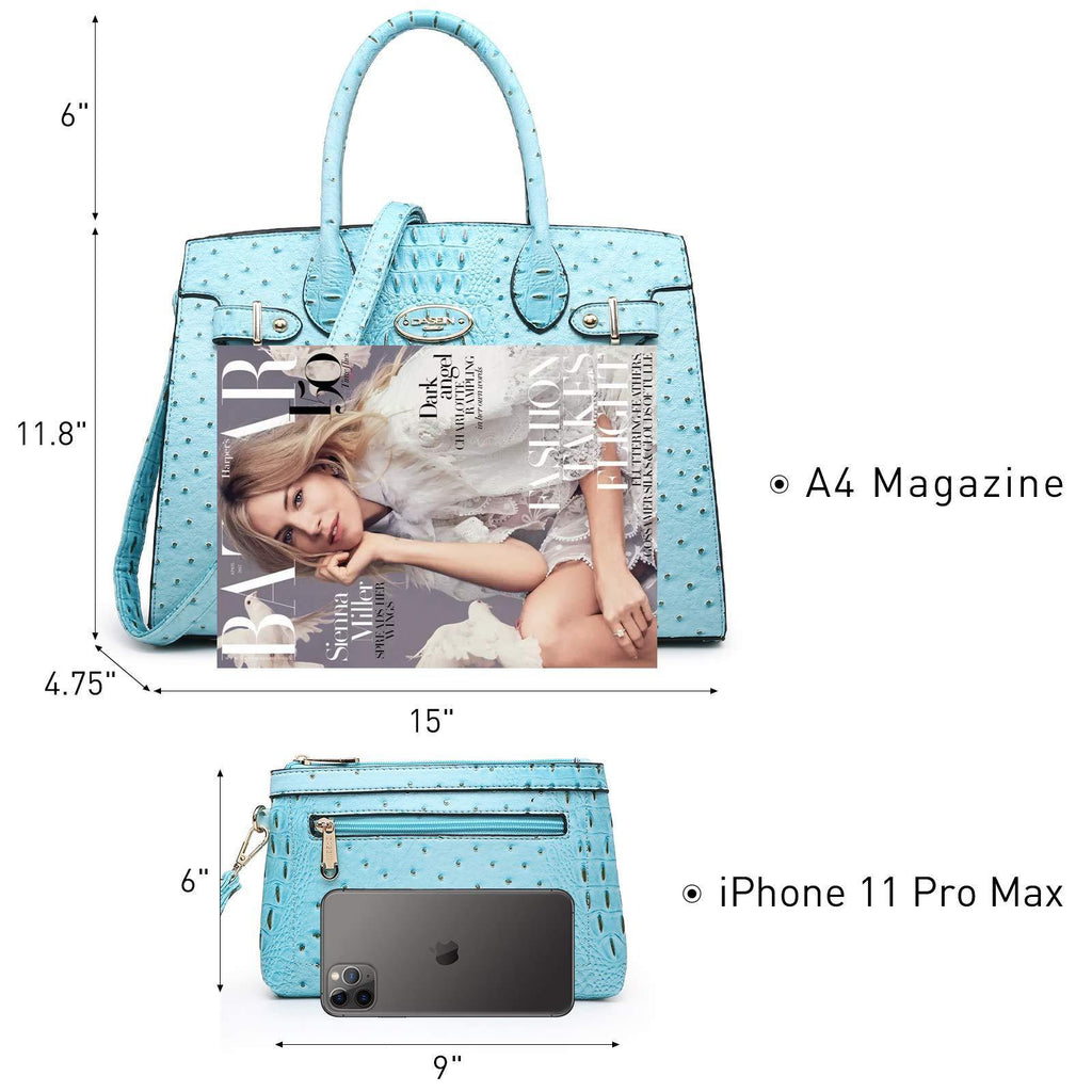 Fashion embossed Shoulder Top Handle Satchel Tote Bag with Matching Clutch l Dasein - Dasein Bags