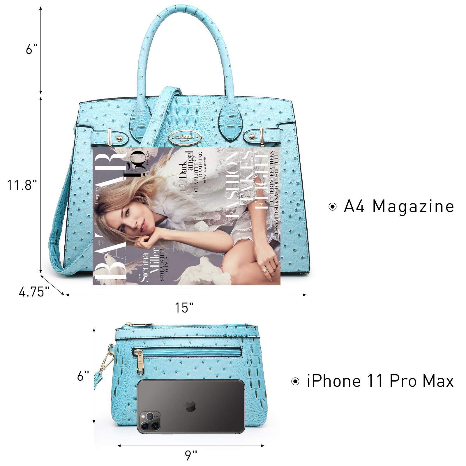 Fashion embossed Shoulder Top Handle Satchel Tote Bag with Matching Clutch l Dasein - Dasein Bags