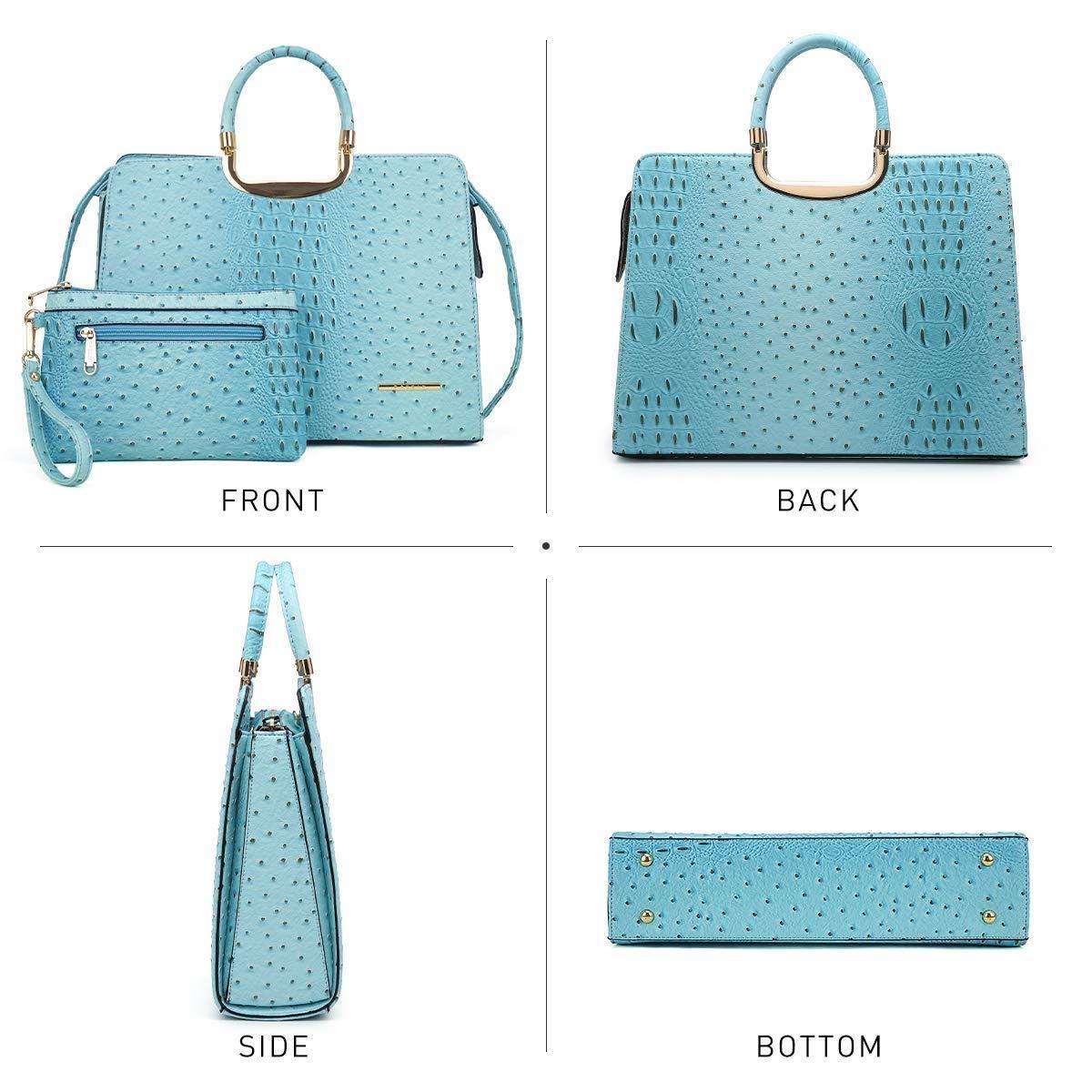 Embossed Pattern Top Handle Handbag with Matching Wallet - Dasein Bags