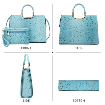 Embossed Pattern Top Handle Handbag with Matching Wallet - Dasein Bags