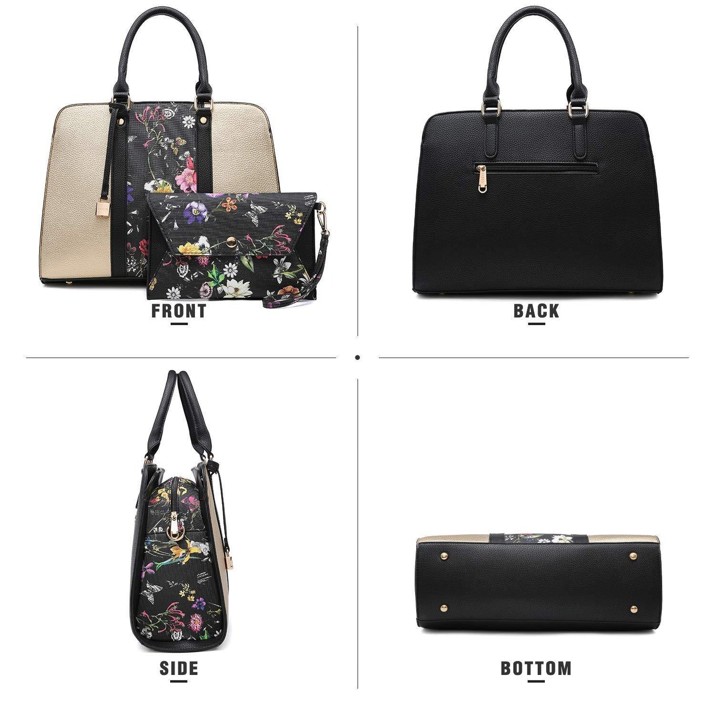 Two-Tone Padlock Satchel with Matching Wristlet - Dasein Bags