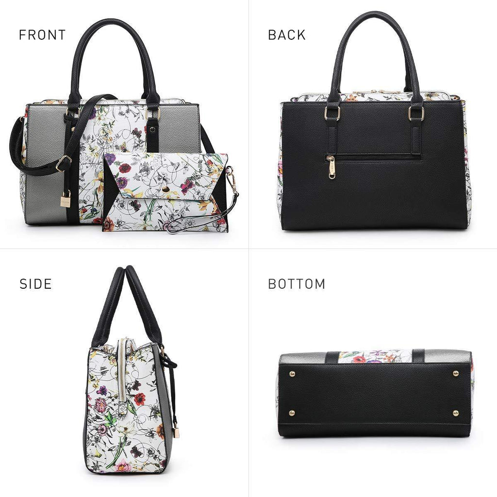 Padlock Two-Tone Satchel with Matching Wristlet - Dasein Bags