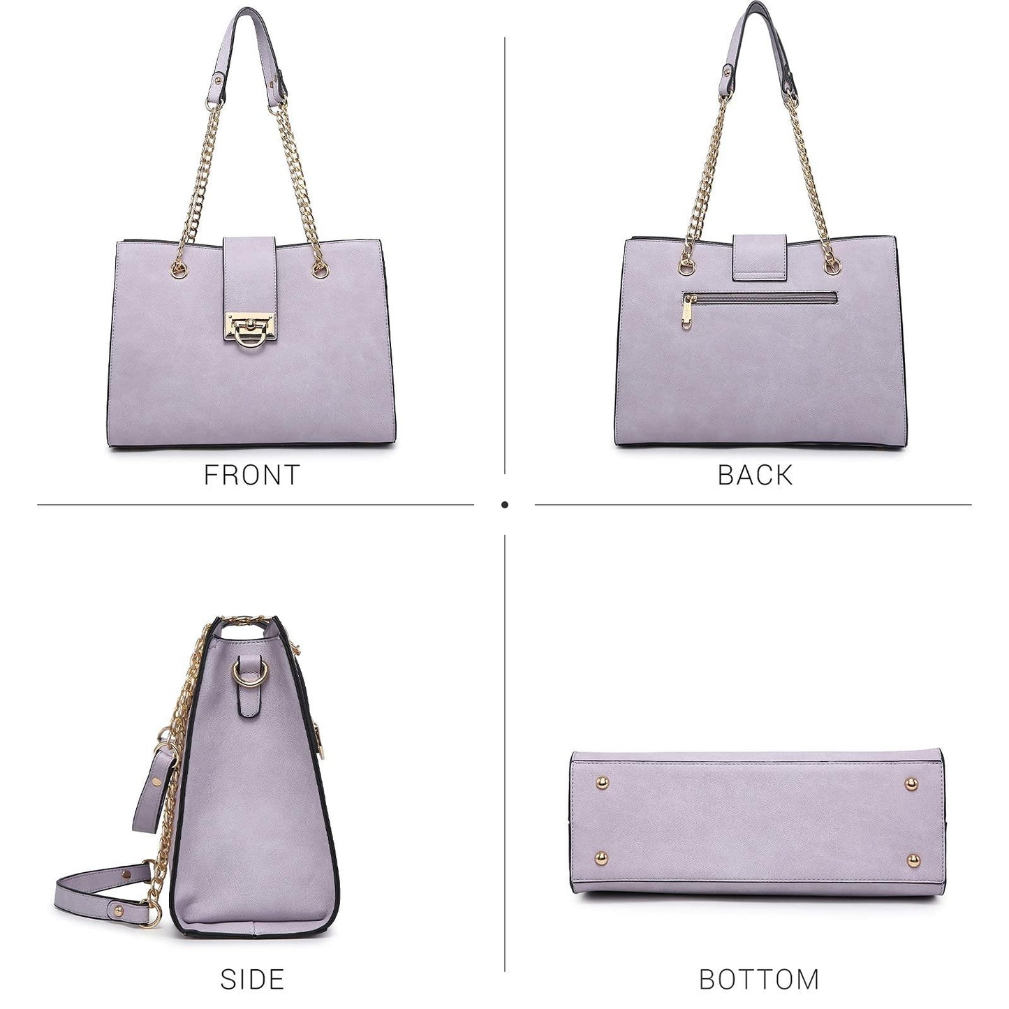 Women Fashion Chain Fashion Belt lock Tote Bags With Matching Clutch Dasein - Dasein Bags