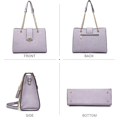 Women Fashion Chain Fashion Belt lock Tote Bags With Matching Clutch Dasein - Dasein Bags